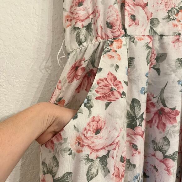 Vintage 80s Periwinkle Belted Shirtdress 6 White Floral Coquette Cottage Pinup - Picture 5 of 16